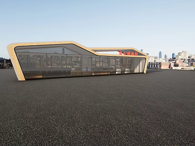Modern Glass Building With Wooden Frame On Rooftop Against City Skyline 3d model