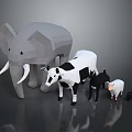 Low Poly Animal Models Featuring Elephant Cow Sheep and Small Cat Figurines