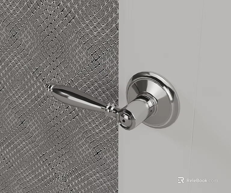 Elegant Chrome Door Handle with Modern Design on Textured Wall Panel 3d model 