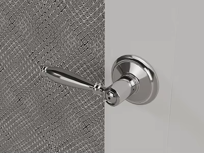 Elegant Chrome Door Handle with Modern Design on Textured Wall Panel 3d model