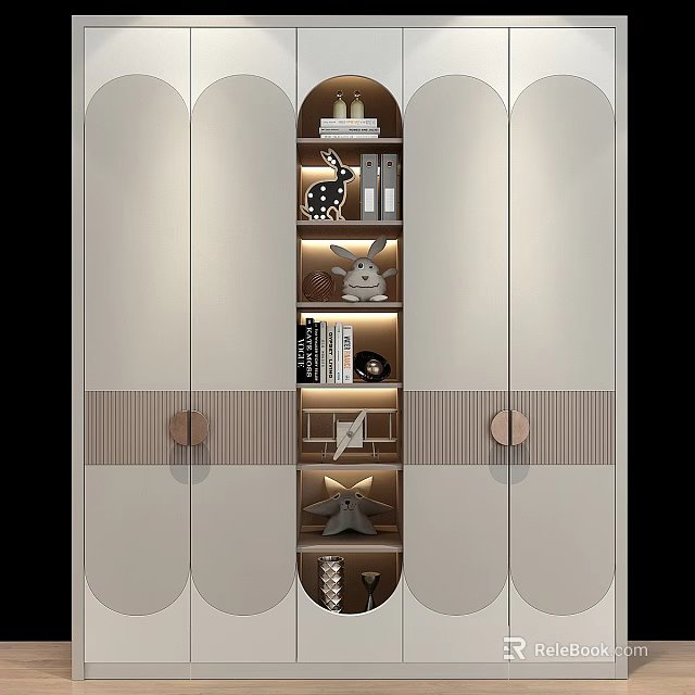 Sleek Modern Wardrobe Design With Glass Doors Internal Shelves And Decorative Items 3d model 