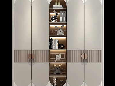 Sleek Modern Wardrobe Design With Glass Doors Internal Shelves And Decorative Items 3d model