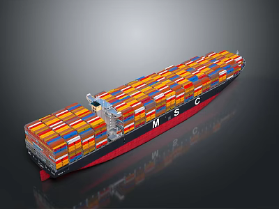 Large MSC Container Ship Carrying Colorful Cargo Containers On Ocean 3d model