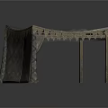 Traditional Decorative Tented Structure With Fringed Edges And Supporting Poles