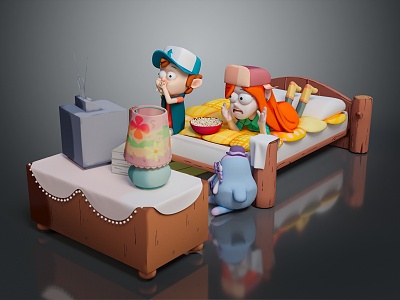 Modern Game Character Cartoon TV Table Cartoon Man 3d model