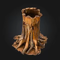 Stone Wood Tree Stump With Exposed Natural Wooden Roots And Textures