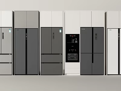 Various Modern Refrigerator Freezer Designs In Different Colors For Kitchen 3d model