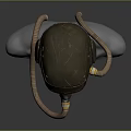 Metallic Combat Helmet With Glowing Red Eyes And Flexible Breathing Tubes