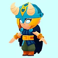 Cartoon Style Game Movie Character With Horned Helmet Blue Armor And Blonde Hair