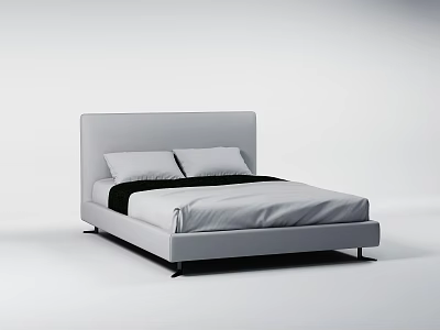 Modern Double Bed With Gray Headboard Mattress Two Pillows And Black Accent 3d model