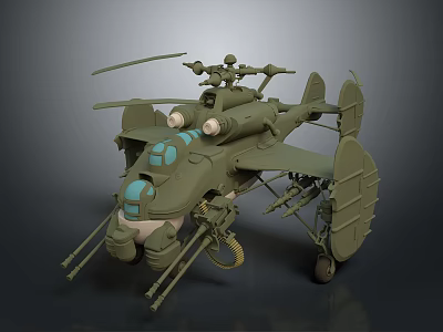 Military Green Fighter Jet With Rotor Weapons Detailed Wing And Design 3d model