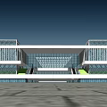 Modern Train Station Exterior With Glass Curtain Walls And Symmetrical Design