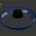 Blue Circular Metal Structure With Rustic Edges And Black Cone Top