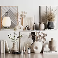 Modern Decorative Ornament Set With Vases Dried Plants Books Lamp And Geometric Frames