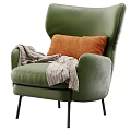 Green Leather Single Sofa With Orange Cushion And Gray Knitted Throw 3d model