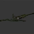 Green Military Artillery Weapon With Long Barrel Wheel Base And Support Structure