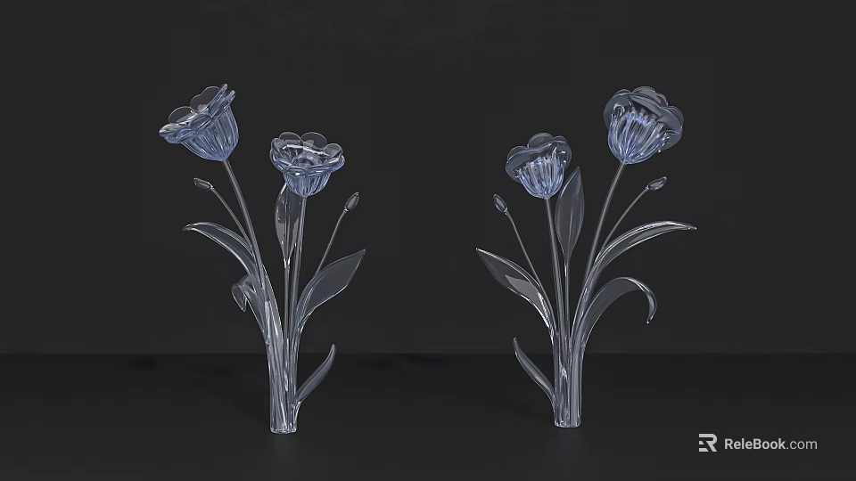 Transparent Glass Flower Ornament Set Two Elegant Pieces For Home Decoration 3d model 