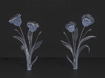 Transparent Glass Flower Ornament Set Two Elegant Pieces For Home Decoration 3d model