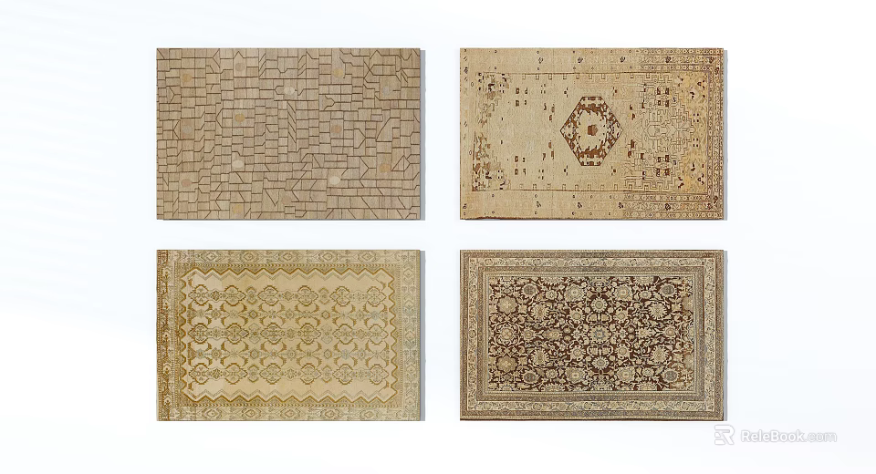 Square Rugs With Various Traditional And Geometric Patterns For Home Decor 3d model