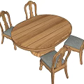 Wooden Oval Tea Table with Four Cushioned Chairs for Living Room