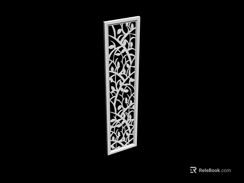 Elegant White Decorative Partition Featuring Intricate Carved Vine Pattern Design 3d model