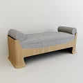 Classic Wooden Frame Sofa Bench with Gray Cushion and Scroll Ends Design 3d model