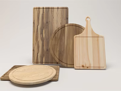 Various Wooden Cutting Boards For Kitchen With Rectangular Round Shapes And Handles 3d model