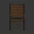Wicker Armchair With Striped Weave And Black Metal Frame For Living Space