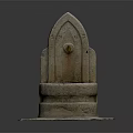 Traditional Stone Fountain Design With Arched Top Circular Base And Water Marks