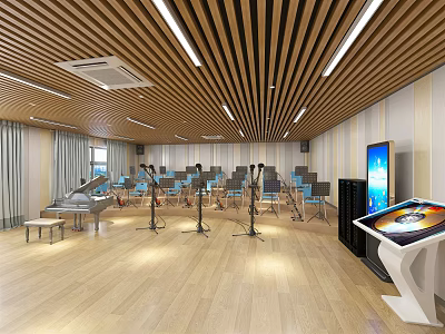 Book Art Learning Studio with Piano Microphone Stands Interactive Table and Modern Wooden Interior 3d model