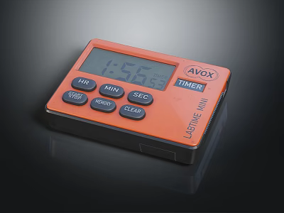 Orange AVOX Digital Timer With Clear Display And START MIN SEC CLEAR Buttons 3d model