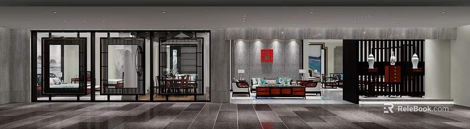 Shopping Mall Furniture Store Interior With Sofa Coffee Table And Decorative Wall Art 3d model 