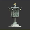 Traditional Bronze Lantern With Plant Carvings Golden Top And Marble Base