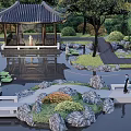 Chinese Pavilion Classical Landscape Garden Pavilion Folding Bridge 3d model