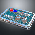 Vintage Metal Control Panel With Red Blue Buttons Knobs And Indicator Lights