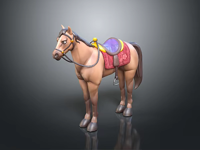 Realistic 3D Brown Horse Model With Decorative Saddle And Reins 3d model