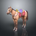 Realistic 3D Brown Horse Model With Decorative Saddle And Reins