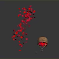 Red And Pink Flower Petals Scattered With Blue Leaves Near Decorative Basket Holding Red Blooms