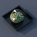 Small Colorful Granular Food on Black Square Tray with Transparent Hemispherical Lid Green Red White