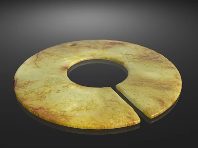 Circular Jade Jewelry With Yellow Red Veins Central Hole And Notch 3d model