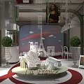 La France Themed Art Installation With Eiffel Tower Sculpture Arched Structures And Green Plants