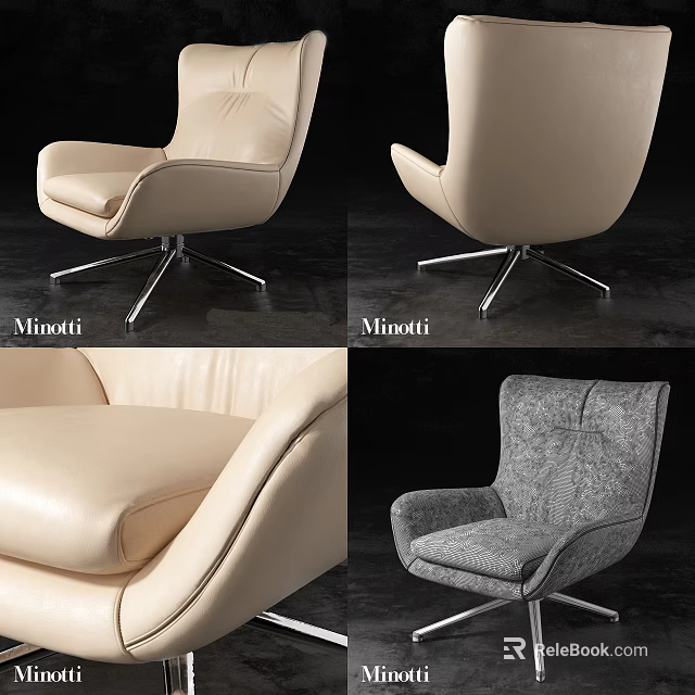 Minotti Modern Office Chair With Leather Upholstery And Metal Base Design 3d model 