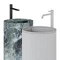 Elegant Marble Washbasins Cylindrical Design With Black Faucets And Various Colors