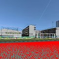 Modern School Building Exterior Design With Large Windows And Colorful Entrance Area