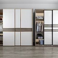 Modern Wardrobes With Wooden White Panels And Glass Doors Featuring Hanging And Folded Clothes Storage