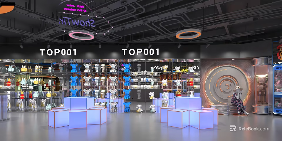 Amusement Park Themed Store With Neon Lights And Dolls 3d model 