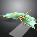 Green Dragonfly Model With Blue Yellow Wing Details Golden Body On White Platform