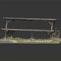 Rustic Outdoor Wooden Picnic Table Furniture With Attached Benches On Grass Base