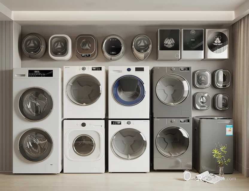 Multiple Modern Washing Machines Display with Various Models Styles and Colors 3d model 