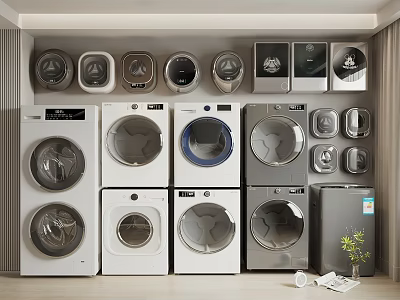 Multiple Modern Washing Machines Display with Various Models Styles and Colors 3d model